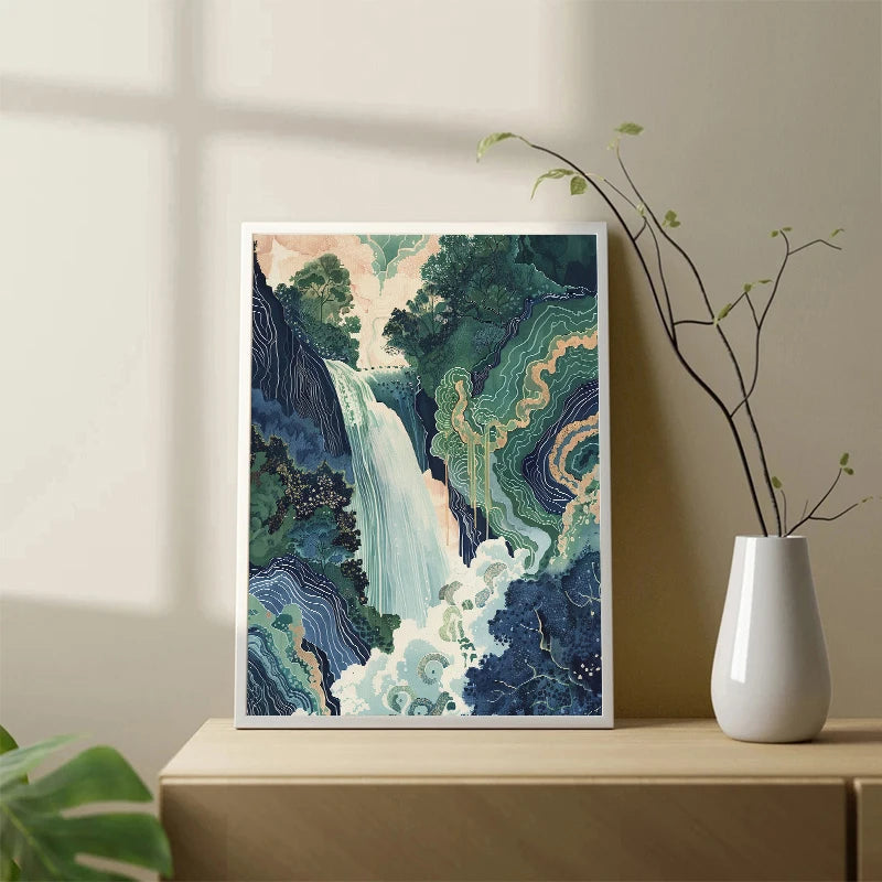 Hokusai Japanese Waterfall Ukiyo-e Canvas Wall Art Poster Canvas Wall Art Peaceful Pleasures Health and Wellness