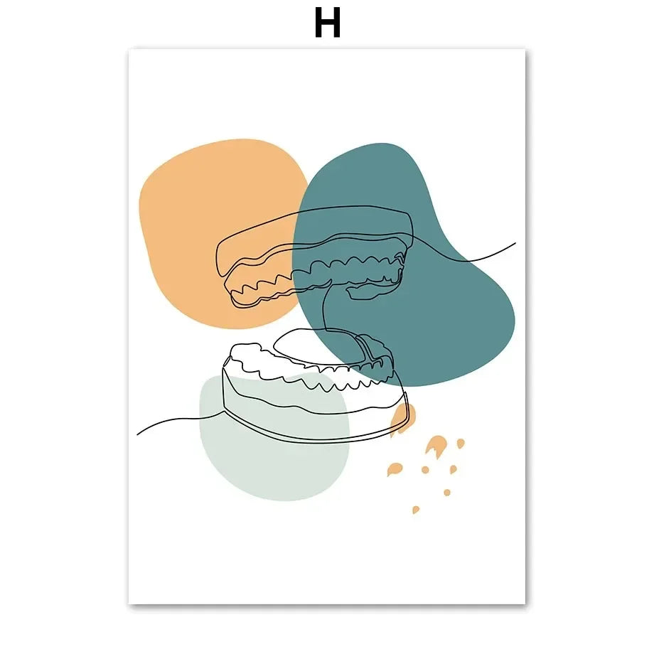 Dental Clinic Canvas Wall Art | Abstract Tooth Line Print