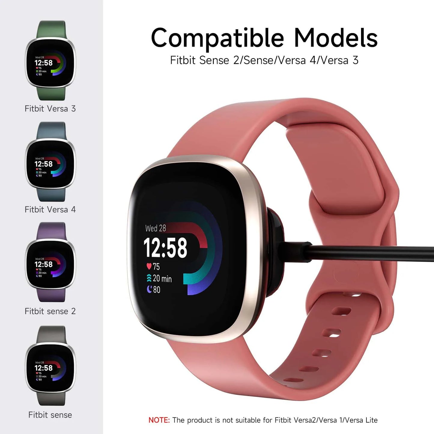 Fitbit Versa 4/3 & Sense 2/1 Magnetic USB Charging Cable Dock Peaceful Pleasures Health and Wellness