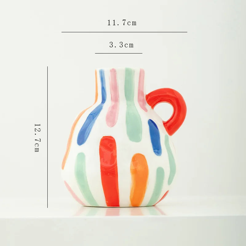 Colorful Stripes Ceramic Vase | Modern Tabletop Flower Decor