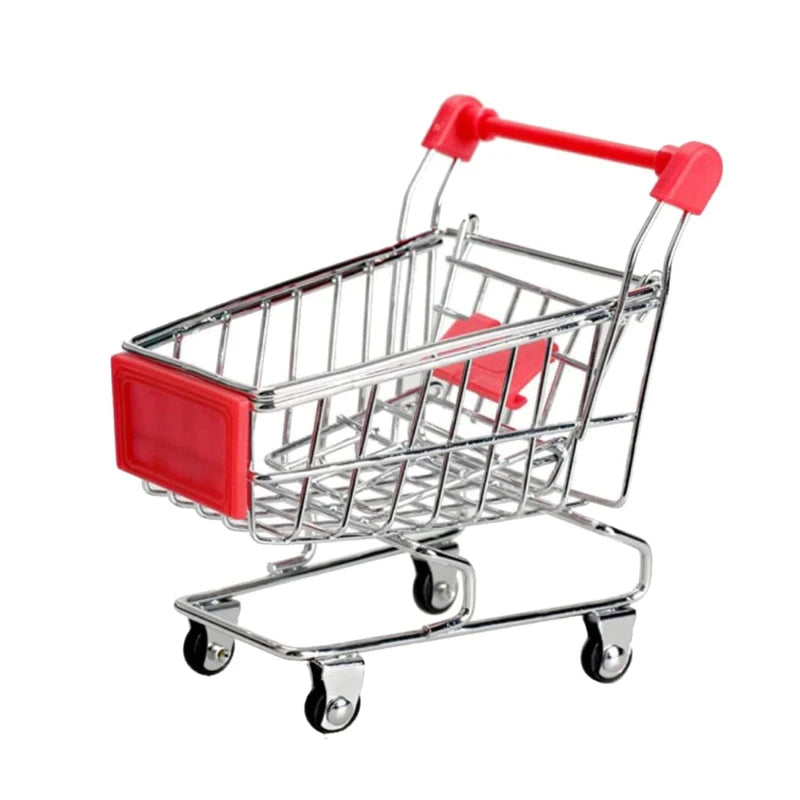 Mini Shopping Cart Toy Creative Handcart for Kids Crafts Display Storage Utility Cart Holder Doll Accessories Gift for Children Peaceful Pleasures Health and Wellness Red