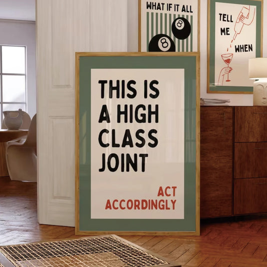 Funny Bar Sign Canvas Wall Art | "High Class Joint" Print Canvas Wall Art Peaceful Pleasures Health and Wellness G3611 30x40cm Black Frame