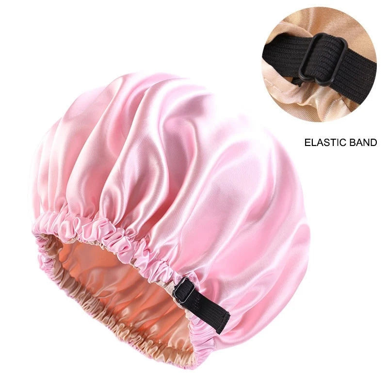 New Satin Hair Cap for Sleeping Invisible Flat Imitation Silk Round Haircare Women Headwear Ceremony Adjusting Button Night Hat Peaceful Pleasures Health and Wellness Pink