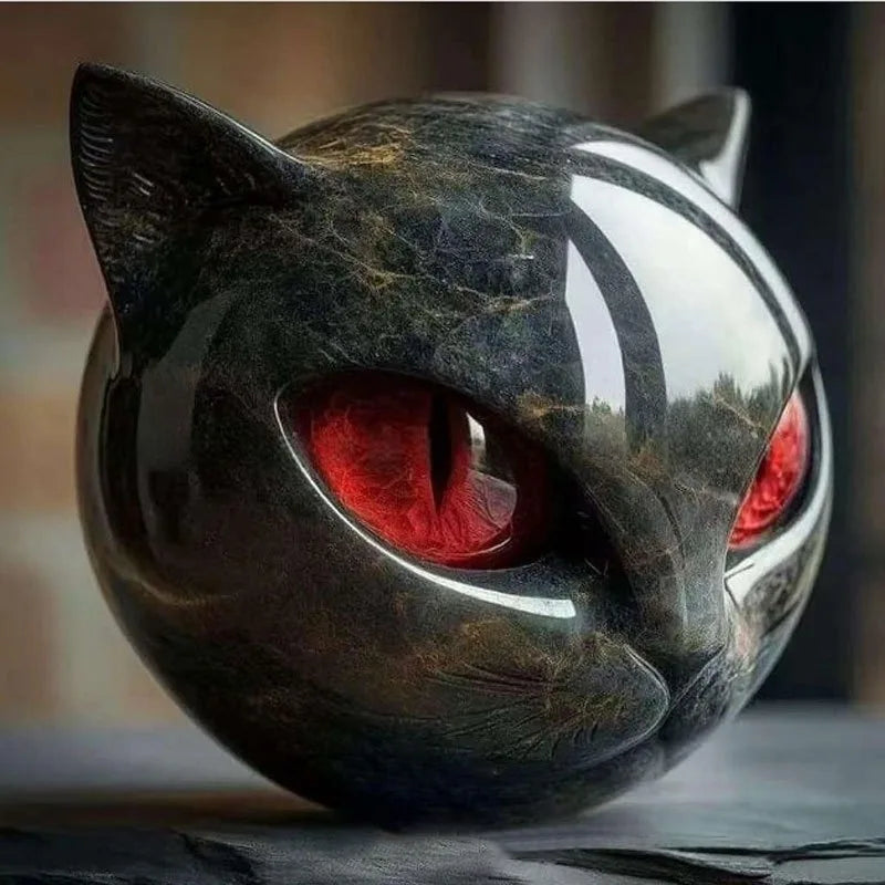 1Pcs Green Luxurious Black Cat Stone Resin Sculpture - Elegant Volcanic Rock Effect Statue with Intricate Marbled Eyes and Pointed Ears, Hand-Painted-Like Detail and Durability for Home/Office Decoration, No Electricity Requi Peaceful Pleasures Health and Wellness