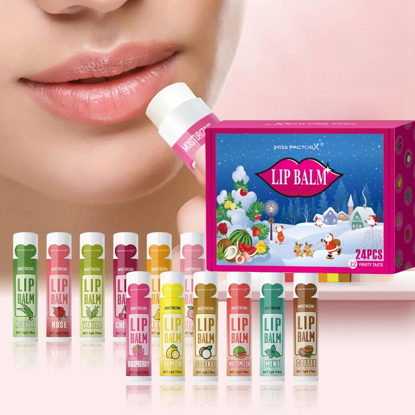 24PCS/ box 12 kinds of flower and fruit lip balm set Gift Natural fragrance moisturizing exfoliating and brightening lip color Peaceful Pleasures Health and Wellness