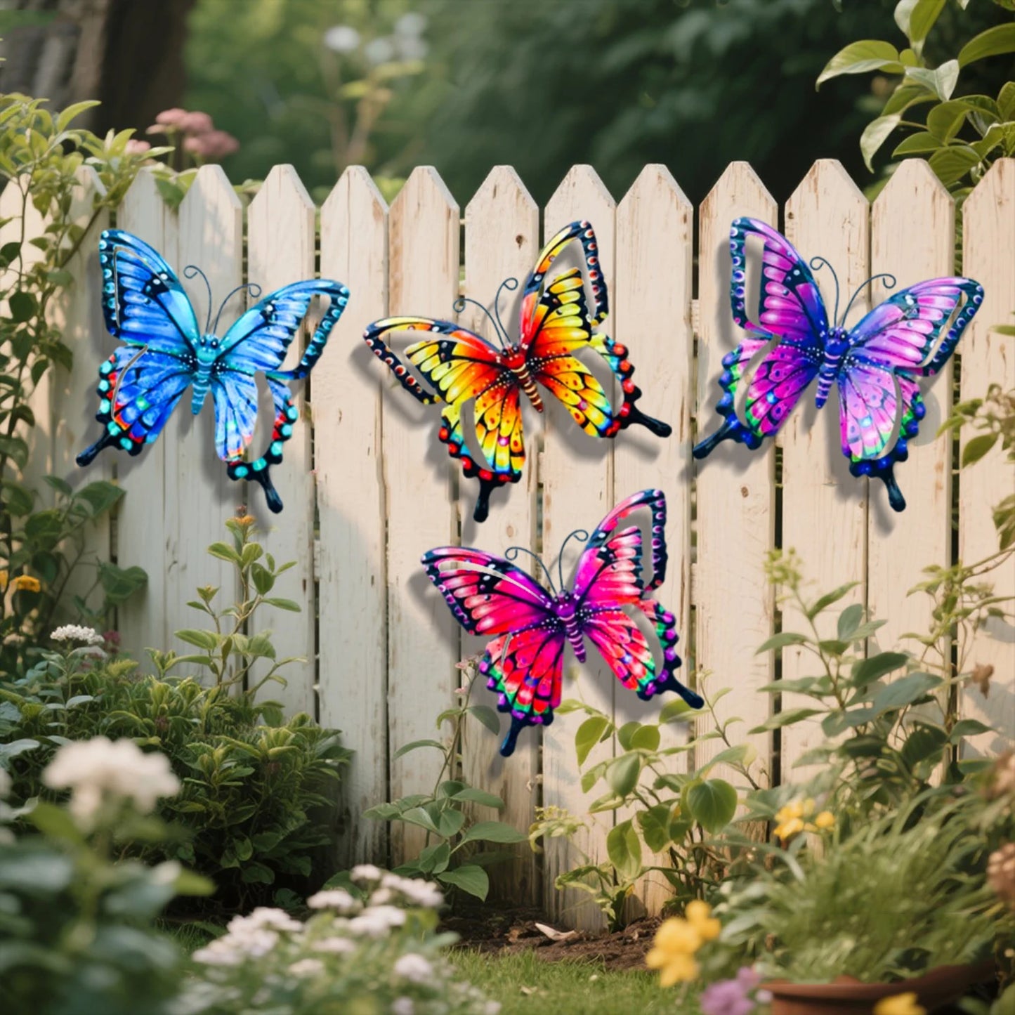 4-Piece Iron Butterfly Wall Decor | Painted Metal Garden Art