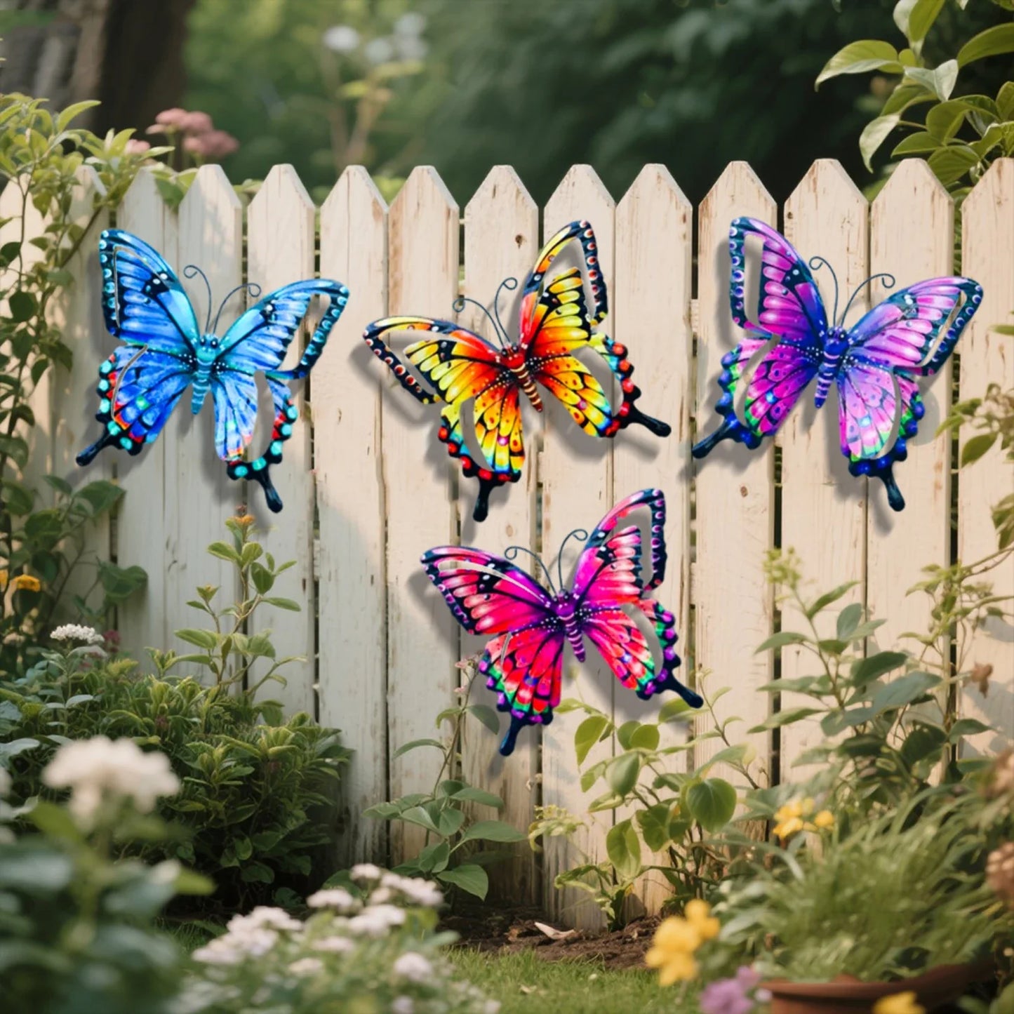 4-Piece Iron Butterfly Wall Decor – Painted Metal Garden Art