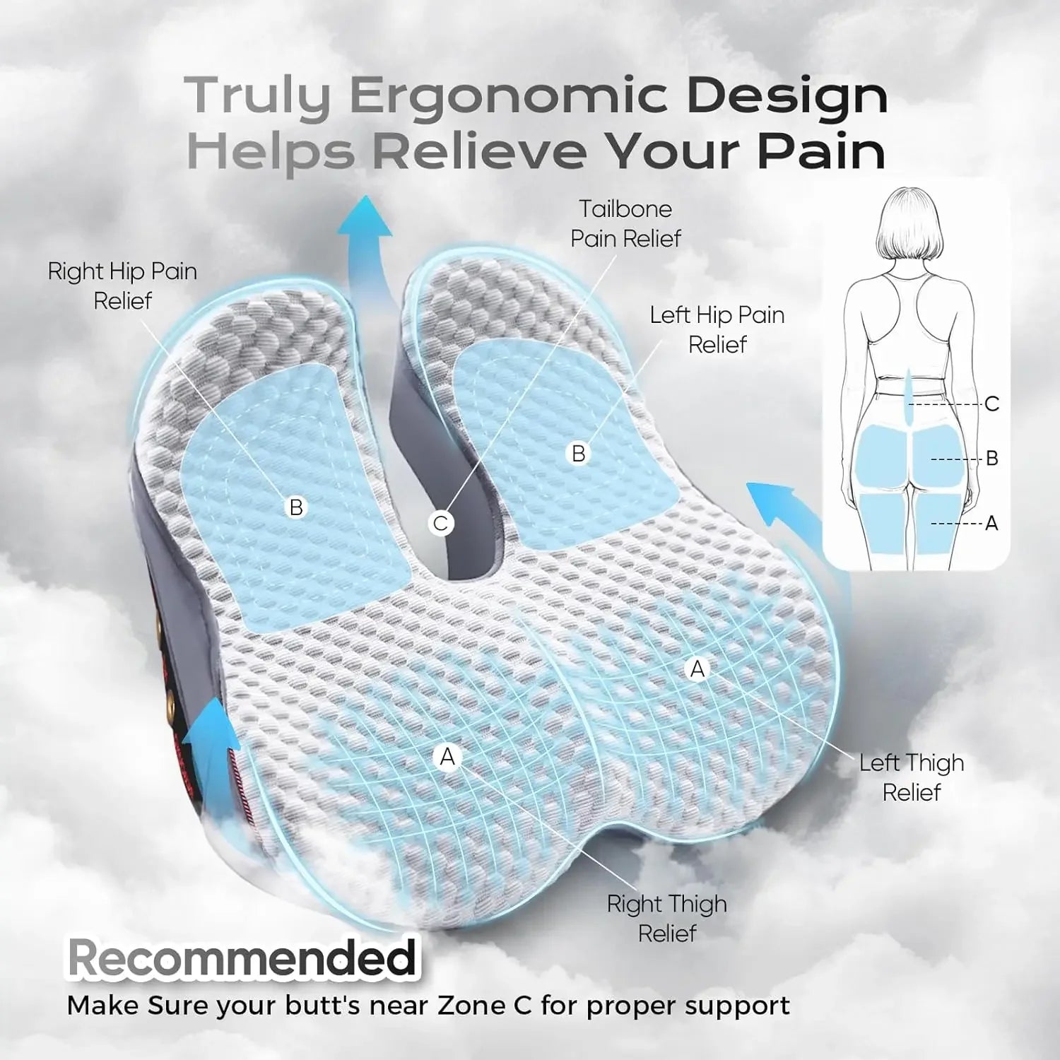 Ergonomic Memory Foam Seat Cushion – Tailbone, Hip & Thigh Relief Peaceful Pleasures Health and Wellness