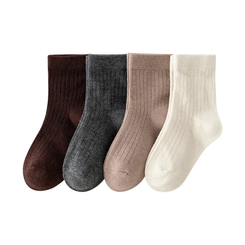 Four pairs of children's socks for spring and autumn, striped versatile style, mid-calf socks with a school style. Peaceful Pleasures Health and Wellness 4 pairs 3 10-12T