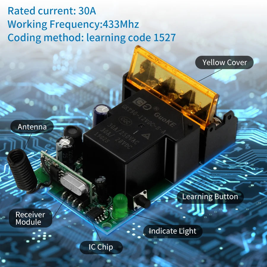 RF433Mhz Wireless Remote Control Smart Switch AC 75-220V/DC 9-72V 30A Relay On Off Receiver Transmitter For Water Pump Motor LED Peaceful Pleasures Health and Wellness
