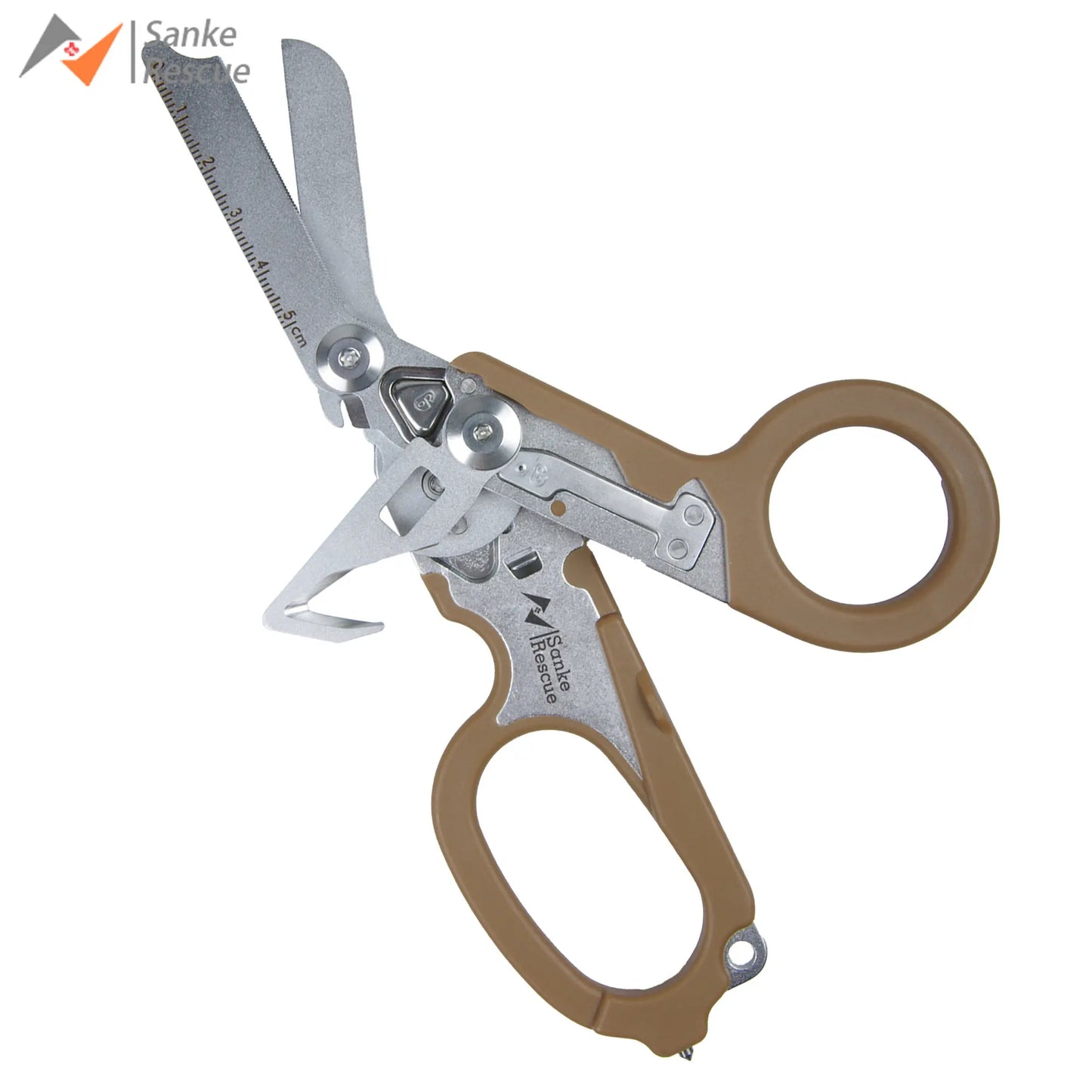 Sanke Rescue Trauma Shears Emergency Scissors Tool Stainless Steel Foldable Trauma Shears with Strap Cutter Glass Breaker EDC Peaceful Pleasures Health and Wellness Khaki