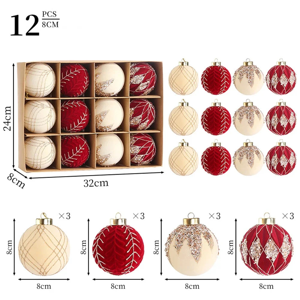 Velvet Christmas Ball Ornaments Set of 12 – Soft Flocked Décor
