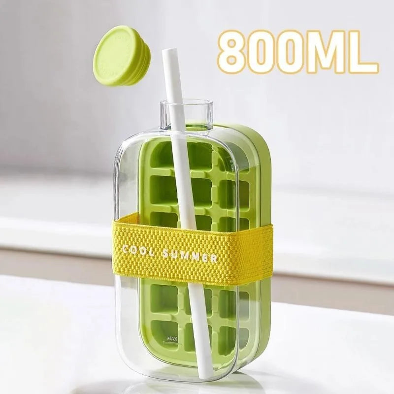 2-in-1 Ice Cube Tray & Water Bottle 500/800ml | Press Ice Maker