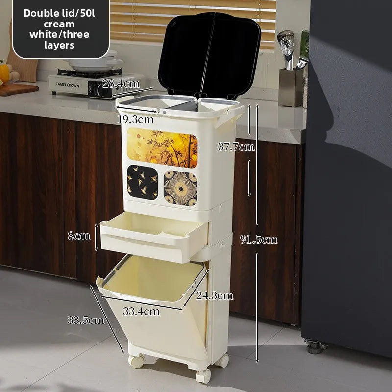 Vintage-style Kitchen Trash Bin Large Capacity No Bending Double
