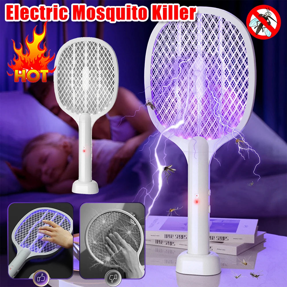 2-in-1 Electric Mosquito Swatter Mosquito Killer USB Rechargeable Angle Adjustable Electric Bug Zapper Fly Bat Insect Swatter Peaceful Pleasures Health and Wellness