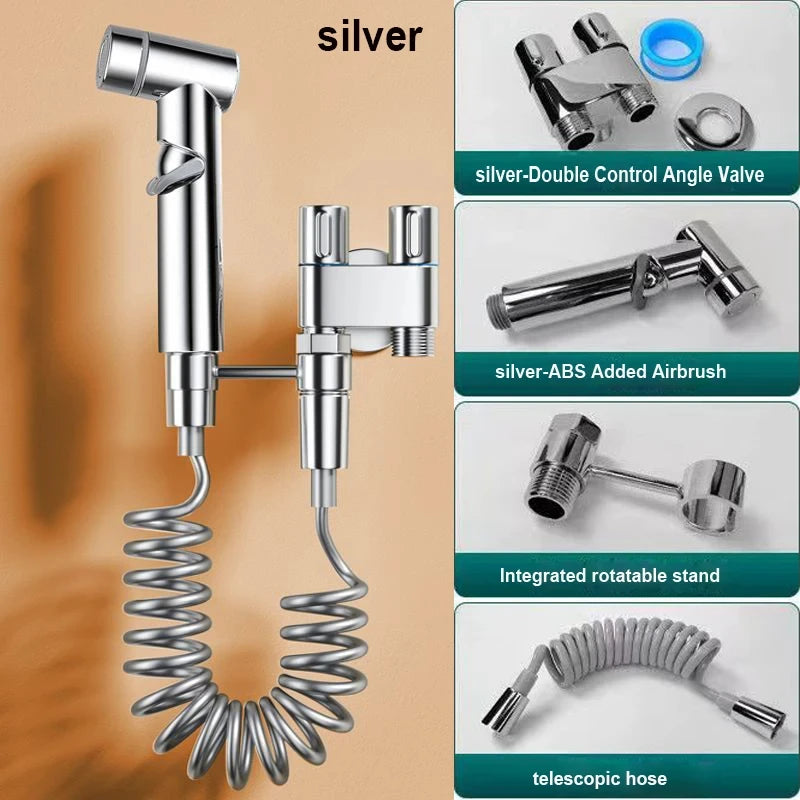 Wall-Mounted Double Outlet Bidet Sprayer & Angle Valve Kit