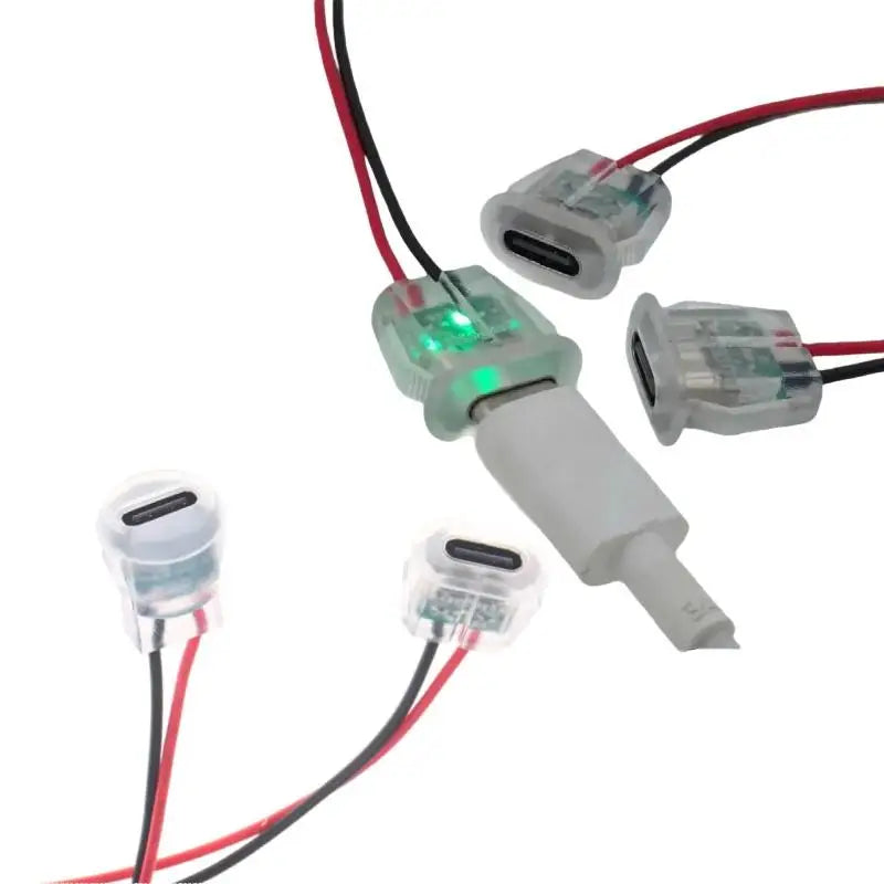 Waterproof USB-C Power Port Female Connectors Transparent 2Pin USB Type-C With LED Lights Input Type Charging Socket Peaceful Pleasures Health and Wellness