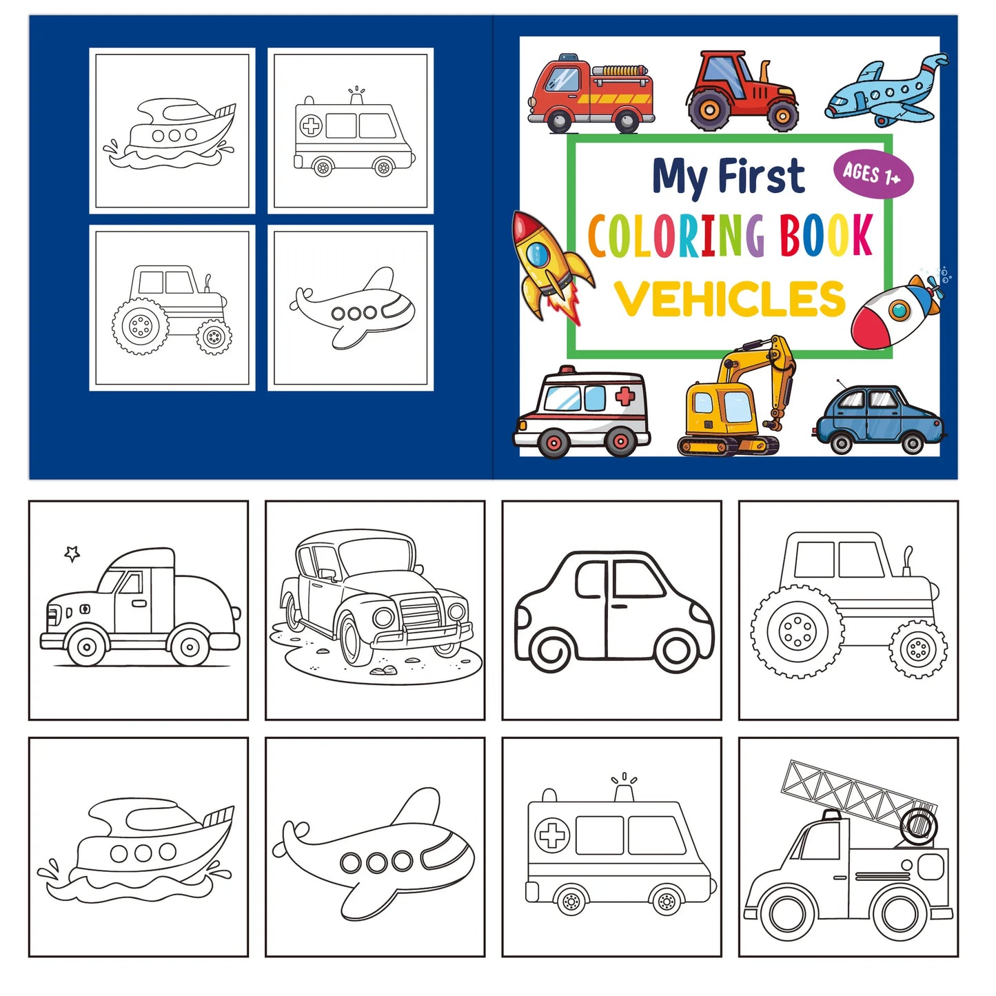 Bview Art First Coloring Book Fun Vehicles Cars Toddlers Boys Girls