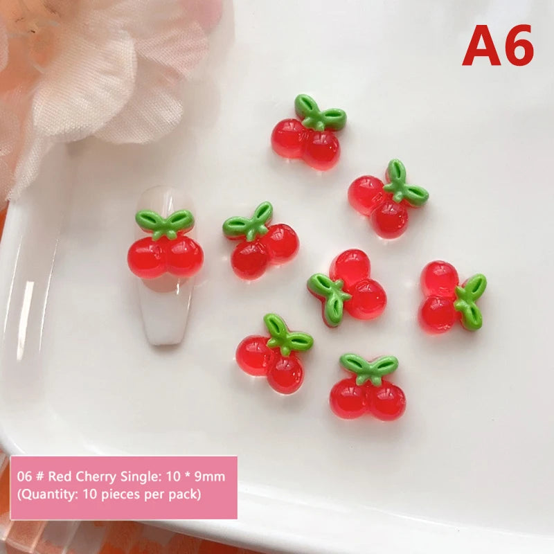 10pcs Resin Mini Cherry Strawberry Nail Art Flat Back Stone Figurines Scrapbook DIY Jewelry Decor Crafts Peaceful Pleasures Health and Wellness A6