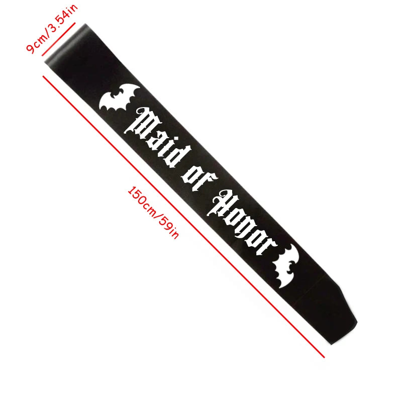 Gothic Bride Bats Sash | Halloween Wedding Bachelorette Gift Bridal Party Sash Peaceful Pleasures Health and Wellness C 9x150cm