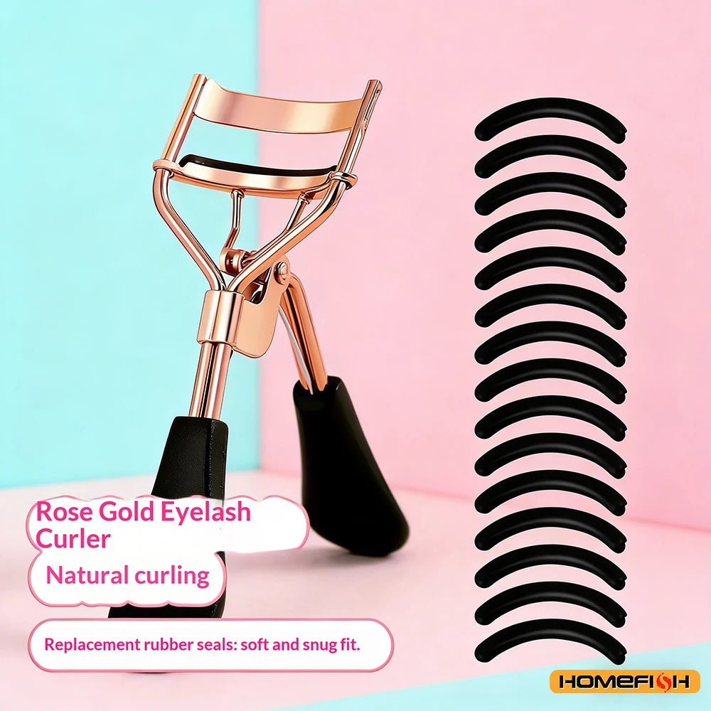 Professional Metal Eyelash Curler with 15 Silicone Pads