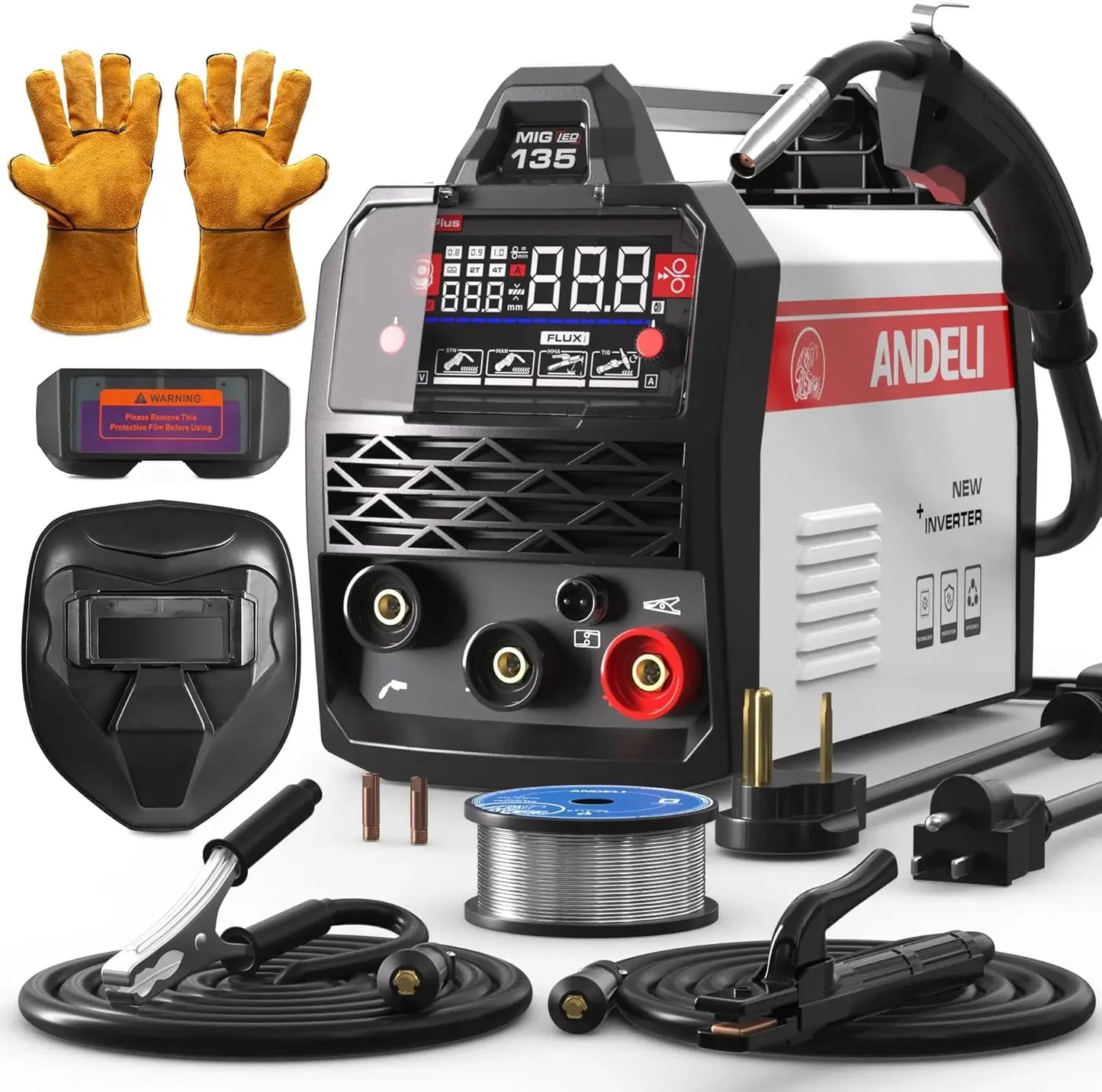 135A 3-in-1 MIG Welder, 110V/220V Dual Voltage with LED Display, Full Kit Includes Helmet & Gloves Peaceful Pleasures Health and Wellness United States