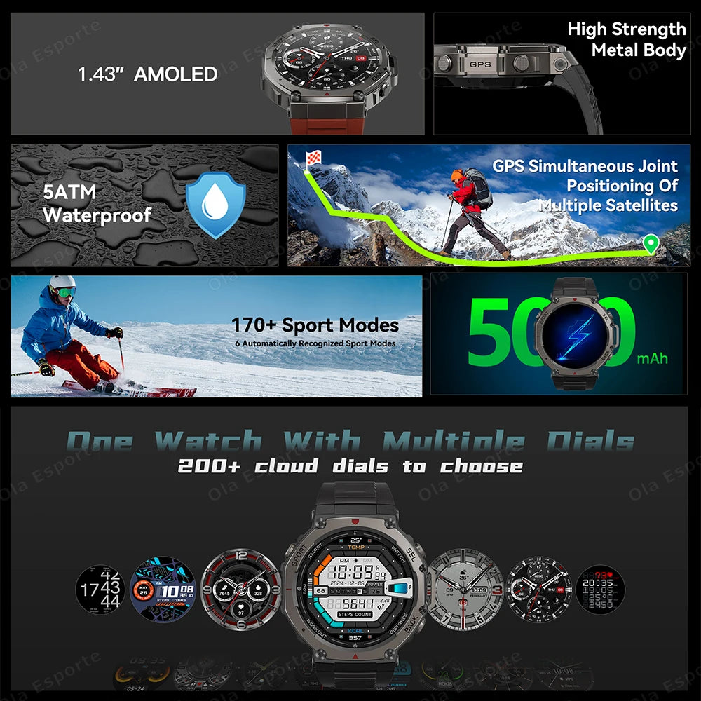 Ola Esporte HW12 Military Smartwatch | 1.43" AMOLED GPS Watch