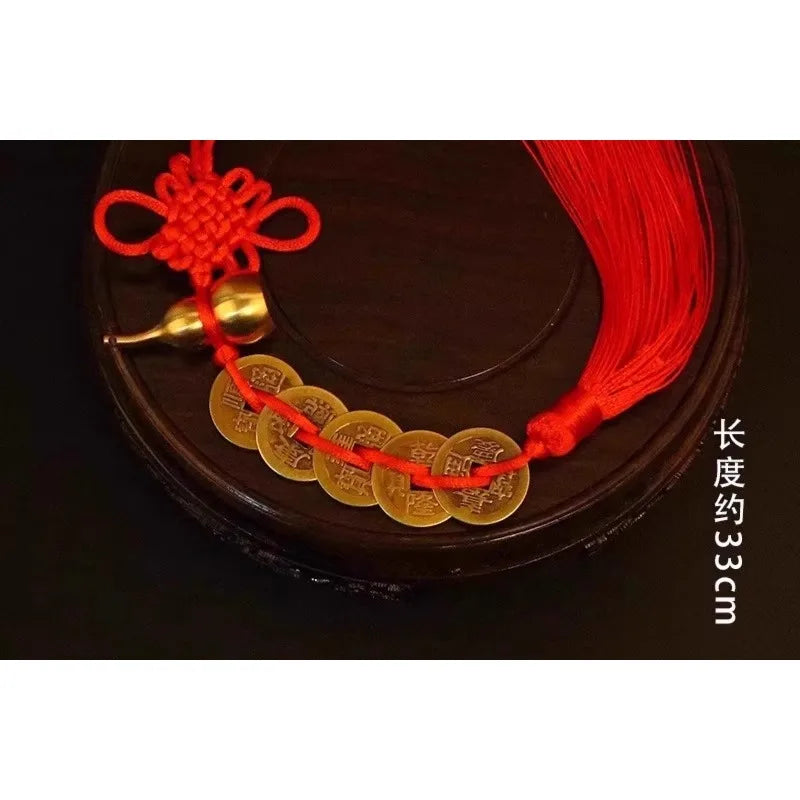 1Pcs Chinese Feng Shui Coins with Handmade Red Enless Knot Home Decor Hanging Decoration Lucky Ornaments for Car Wealth Success Peaceful Pleasures Health and Wellness 1pcs