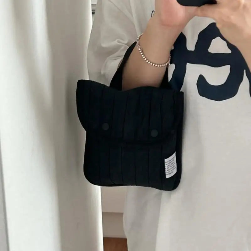 Quilted Nylon Mini Handbag – Snap Button Pouch for Women