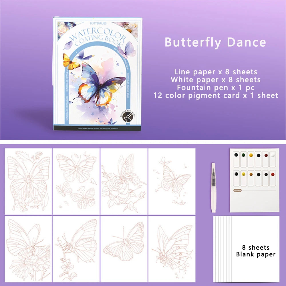 Travel Watercolor Painting Tri-fold Book Built-in 12 Colors Stress
