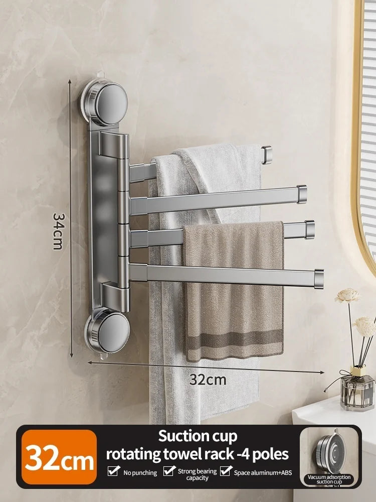 No-Drill Suction Cup Rotating Double Bar Folding Towel Rack