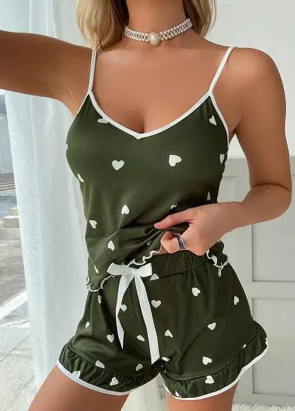 Summer Sleepwear Women Sleepwear Sleeveless Shorts Set 2 PieceS Lace Sleepwear Vest Sleeping Home Clothes New Valentine's Gift Peaceful Pleasures Health and Wellness Green XXL