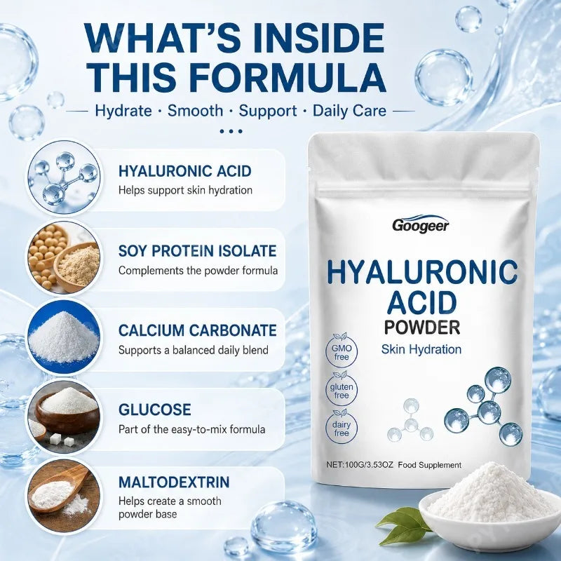 Googeer Hyaluronic Acid Powder Soy Protein Calcium 100g