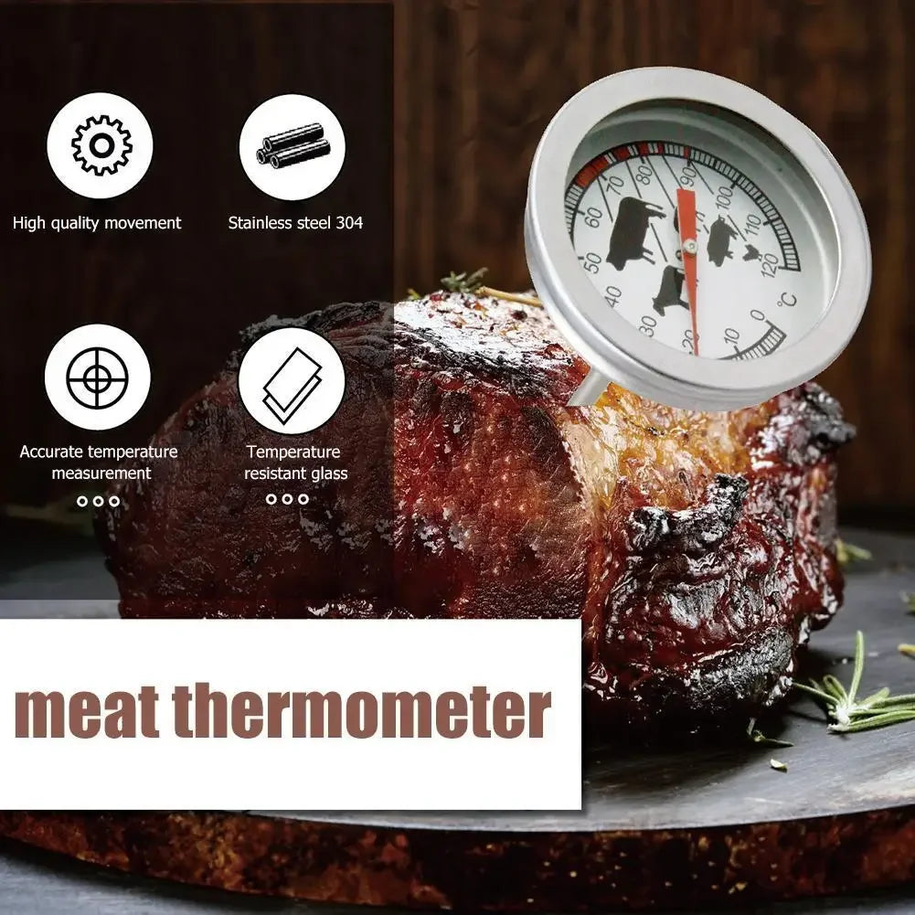 1-2PCS Dial Kitchen Thermometer 304 Stainless Steel 0-120 Degree Meat Temperature Probe Baking Cooking BBQ Temperature Meter Peaceful Pleasures Health and Wellness