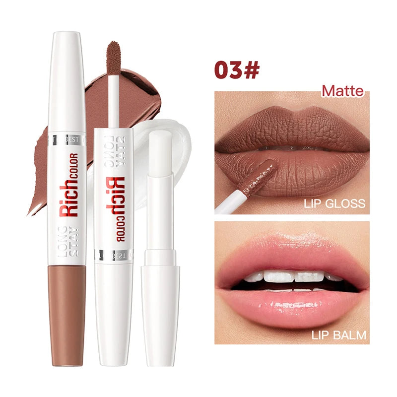 Double-ended Lip Glaze & Lip Balm Matte Misty Surface Non-stick Cup Non-fading Transparent Lip Gloss With Mirror Water Light Fee Peaceful Pleasures Health and Wellness Q2384-3