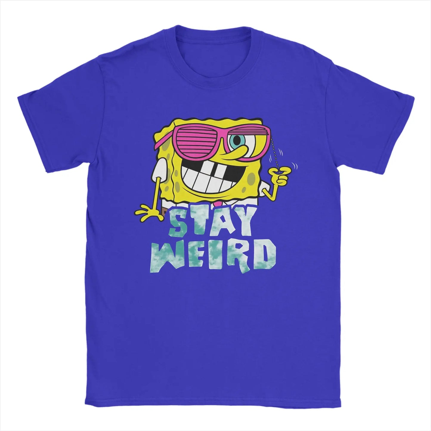 S-Spongebobs T Shirt Summer Stay Weird Pure Cotton T Shirts For Men Popular Casual Tshirt Short Sleeve Awesome Top Tees Peaceful Pleasures Health and Wellness Blue 5XL