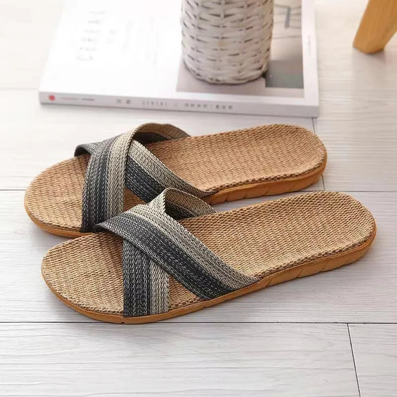 Men's Linen Indoor Slippers – Anti-Slip, Silent & Cool