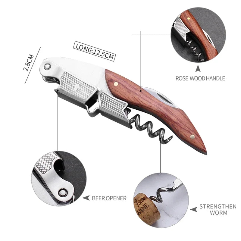 Professional Corkscrew Wine Key with Ergonomic Wood Grip Beer Bottle Opener Multifunction Beer Cap Bottle Opener Kitchen Tool Peaceful Pleasures Health and Wellness