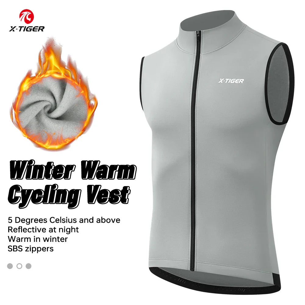 X-TIGER Men's Fleece Cycling Vest – Windproof Winter Jacket