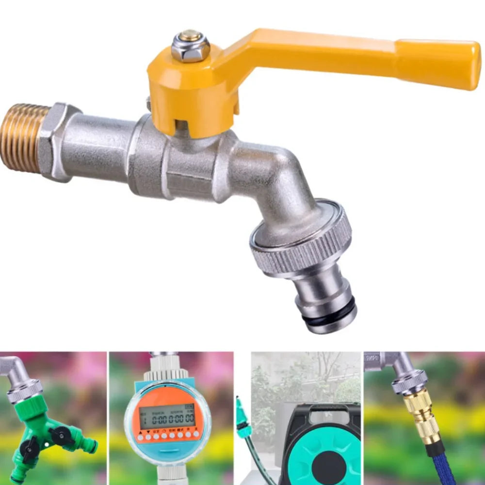 2-Way Garden Hose Faucet Adapter | Wall-Mount Brass Tap Splitter