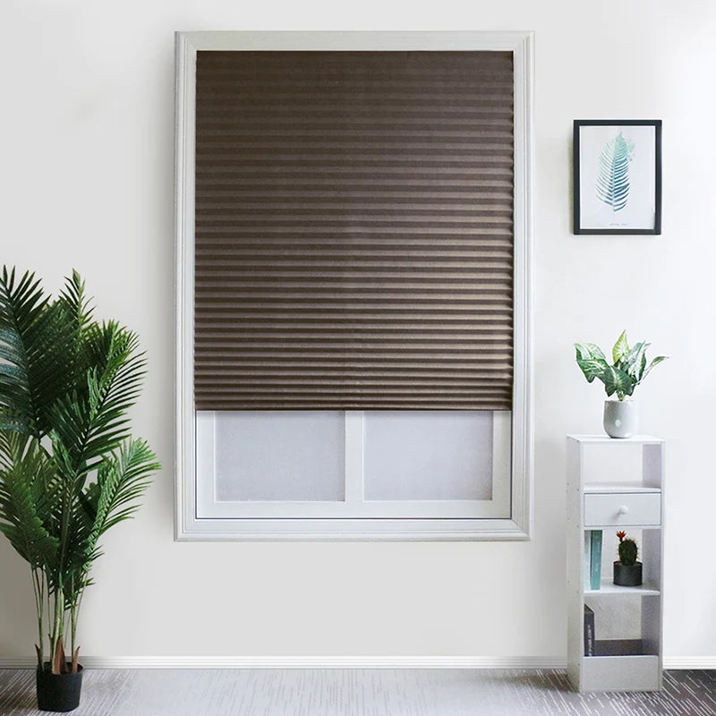 Self-Adhesive Blinds Semi-Blind Window Curtains Bathroom Kitchen Balcony Office Blinds Pleated Curtains Peaceful Pleasures Health and Wellness Coffee 90x150cm