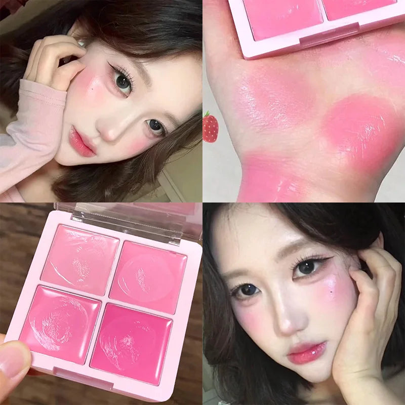 DIKALU 4-Color Cream Blush Palette – Pink Peach Natural Glow
