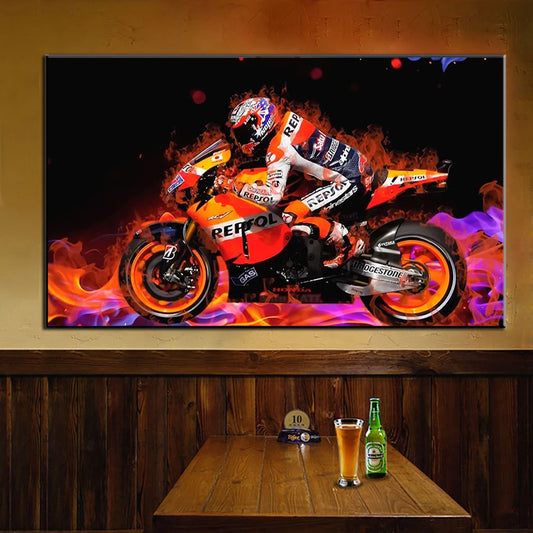 Wall Art Canvas Abstract Motorcycle Poster Painting Grand Prix Motorcycle Racing Picture Print Living Room Modern Home Decor Peaceful Pleasures Health and Wellness