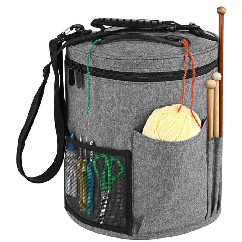 Round Yarn Storage Bag – Large Capacity Knitting Organizer for DIY Craft & Sweater Supplies Peaceful Pleasures Health and Wellness Light Grey