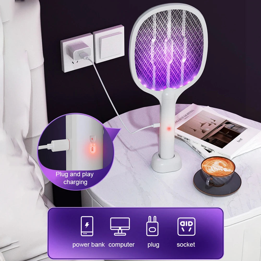 2-in-1 Electric Mosquito Swatter Mosquito Killer USB Rechargeable Angle Adjustable Electric Bug Zapper Fly Bat Insect Swatter Peaceful Pleasures Health and Wellness