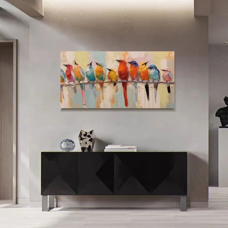 Abstract Colorful Birds Branch Canvas Wall Art | Unframed Print Canvas Wall Art Peaceful Pleasures Health and Wellness
