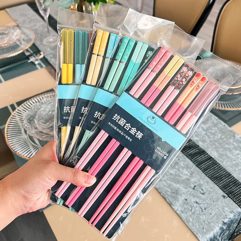 New Antibacterial Alloy Chopsticks Household Morandi Color Non Slip Mildew Proof High Appearance Chopsticks Household Chopsticks Peaceful Pleasures Health and Wellness