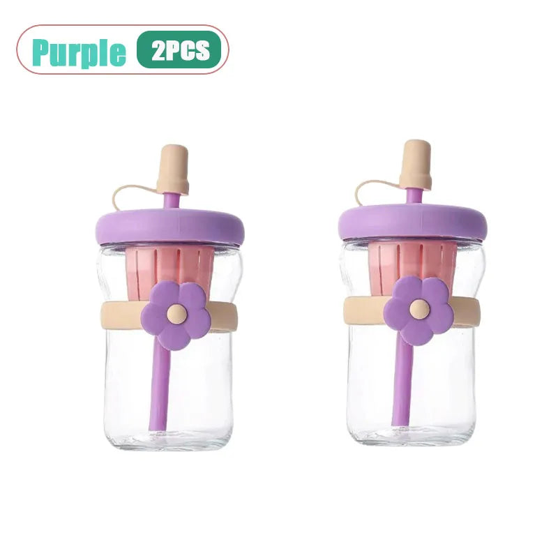 500ml Glass Cold Brew Cup with Straw & Tea Infuser – Floral