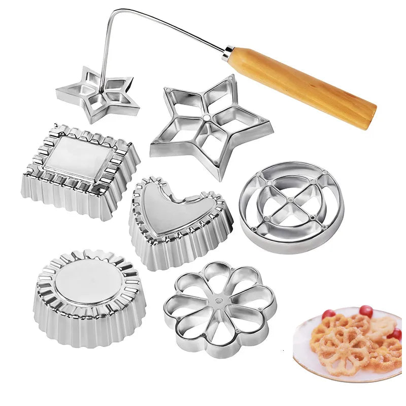 Cast Rosette Iron Mold Set 2/4/7Pcs Bunuelos Mold With Handle Timbale Pastry Tools Achappam Cookie Maker Peaceful Pleasures Health and Wellness