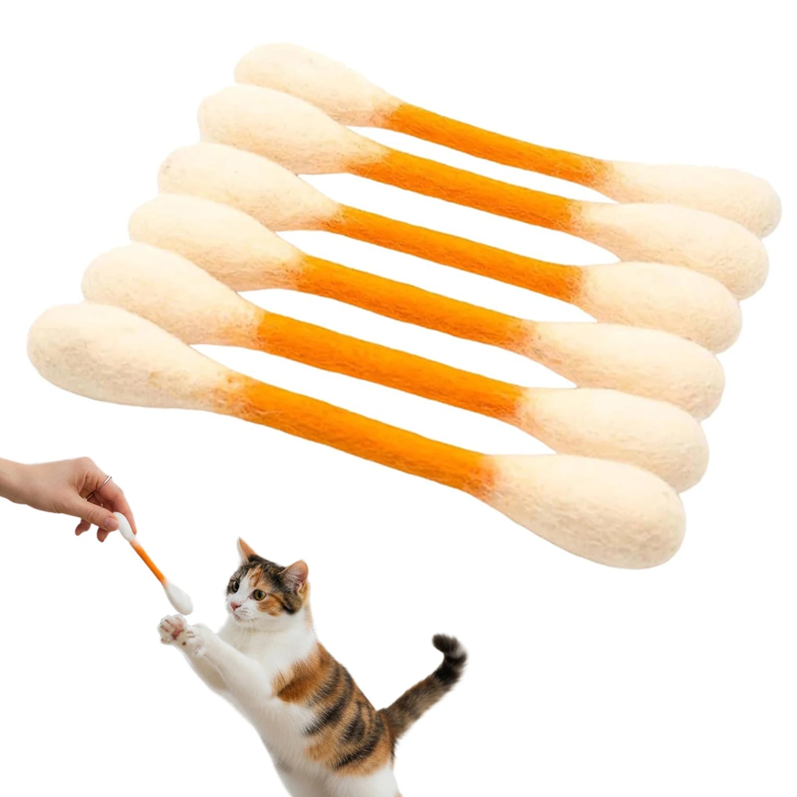 6 Pack Durable Felt Cat Kicker Toy Giant Cotton Swab Shape Interactive Kitten Teething Rope Chew Toy for Indoor Cats Accessory Peaceful Pleasures Health and Wellness